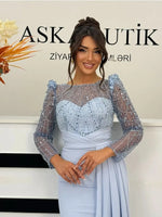 Lace Sequins Beaded Long Sleeveless Mermaid Evening Dress Formal Women