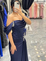 Off the Shoulder Beaded Sleeveless Mermaid Ruched Evening Dress Floor-Length