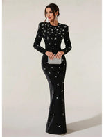 Long Sleeve Crew Neck Mermaid Floor Length Evening Gown with