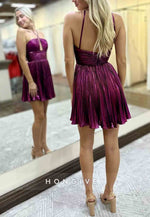 A-Line Halter Ruffles Sweetheart Pleated Sleeveless Short Homecoming Dresses