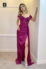 Square Neck Mermaid Applique Side Slit Floor-Length Prom Dress