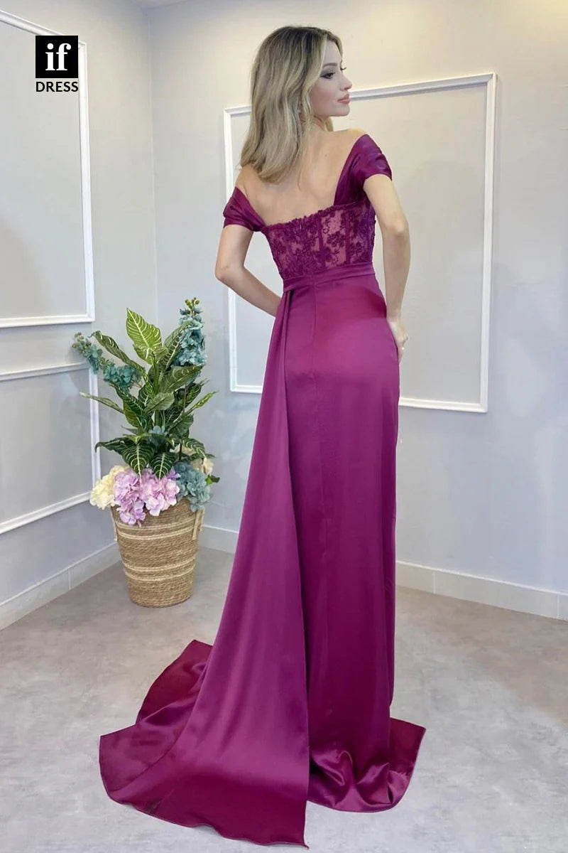 Square Neck Mermaid Applique Side Slit Floor-Length Prom Dress