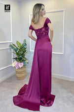 Square Neck Mermaid Applique Side Slit Floor-Length Prom Dress