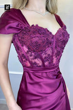 Square Neck Mermaid Applique Side Slit Floor-Length Prom Dress