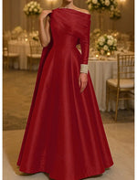 One Shoulder Long Sleeve Beaded A-Line Formal Evening Dress Floor-Length