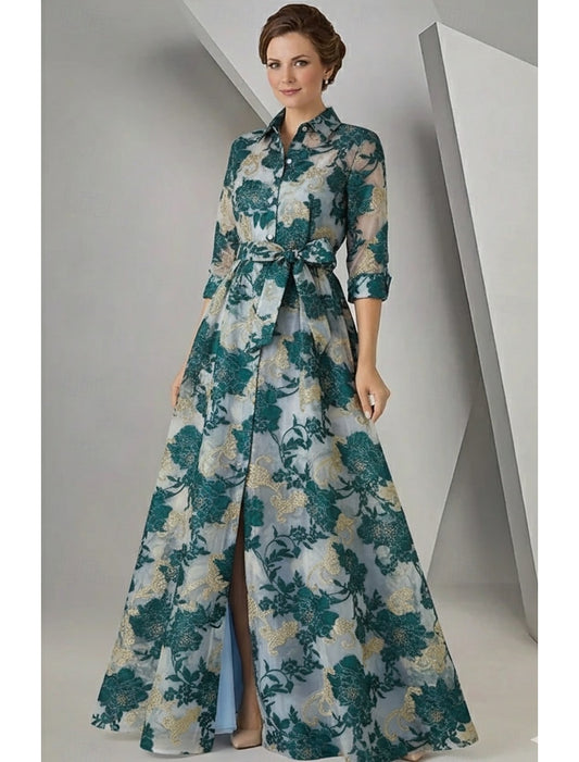 Flowers Floral Print 3/4 Sleeve A-Line Women Evening Dress