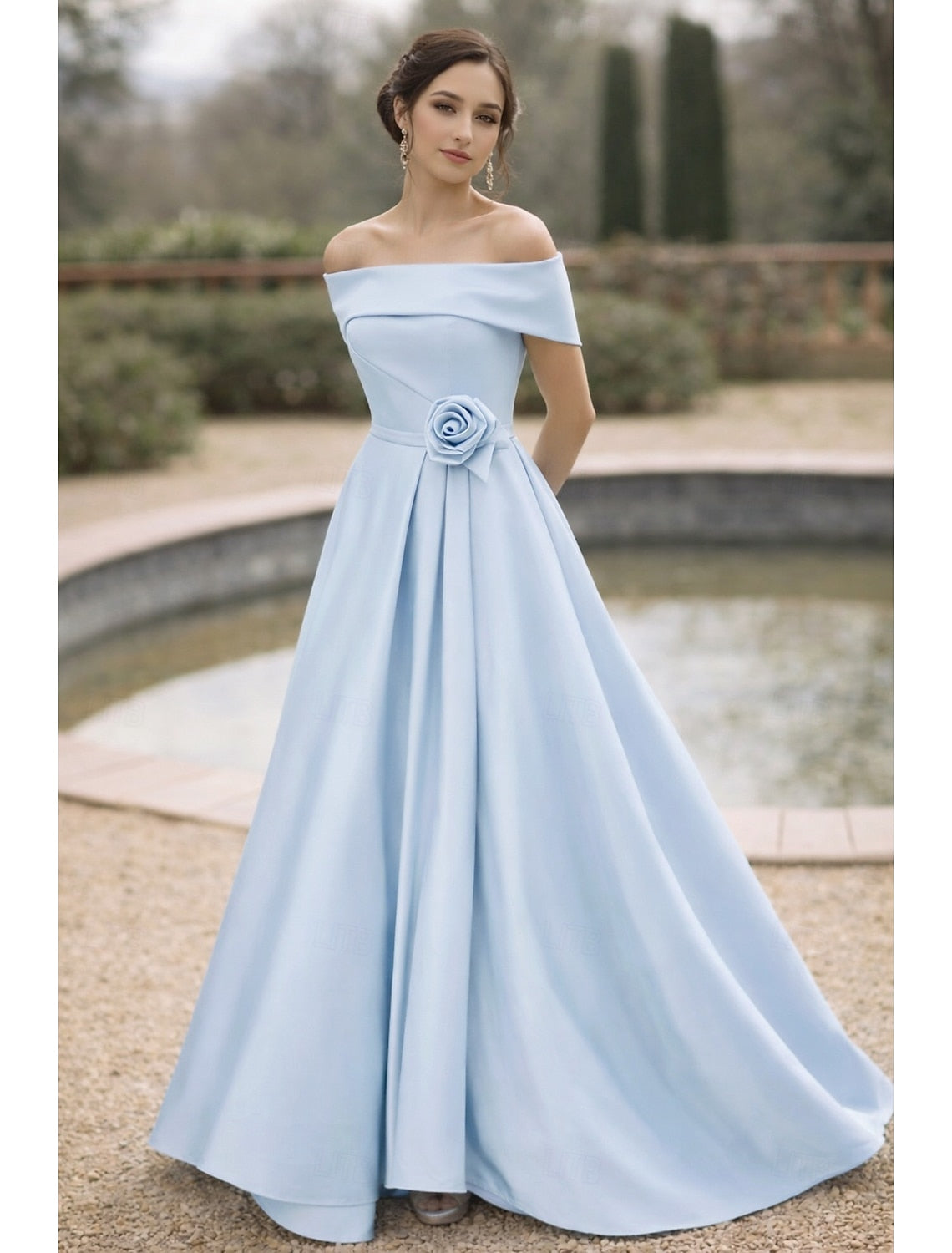Off the Shoulder Sleeveless A-Line Flowers Floor-Llength Evening Gown Mother of the Bride Dress