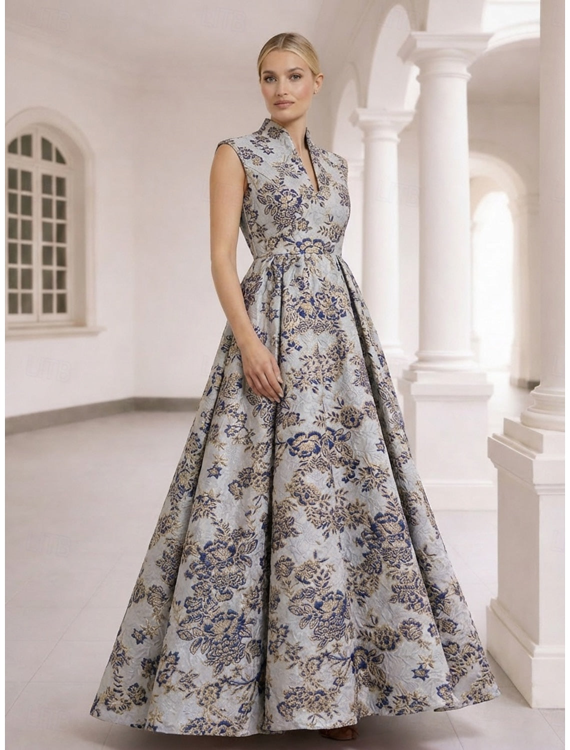 Flowers Floral Print Sleeveless A-Line Evening Dress