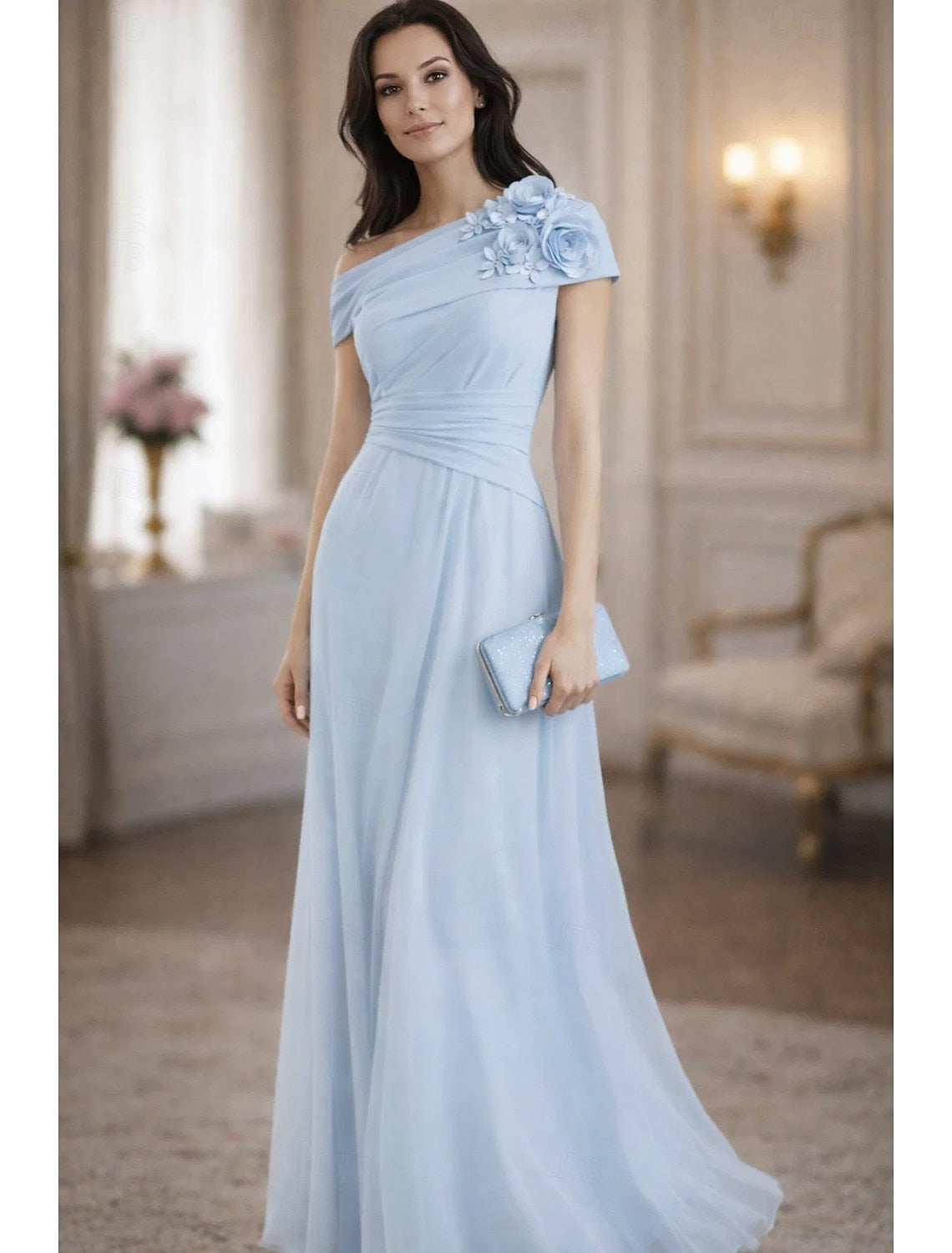 Off the Shoulder Sleeveless Applique Mermaid Evening Dress