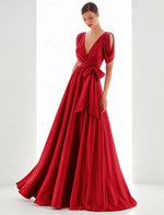 V-Neck Half Sleeve Bow A-Line Evening Dress Mother of the Bride Dress