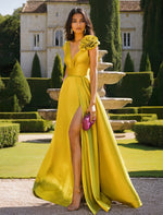 Flowers V-Neck Sleeveless A-Line Backless Side Slit Floor-Length Evening Dress