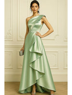 One Shoulder Sleeveless A-Line Ruffle Evening Gown Mother of the Bride Dress