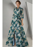 Flowers Floral Print 3/4 Sleeve A-Line Women Evening Dress