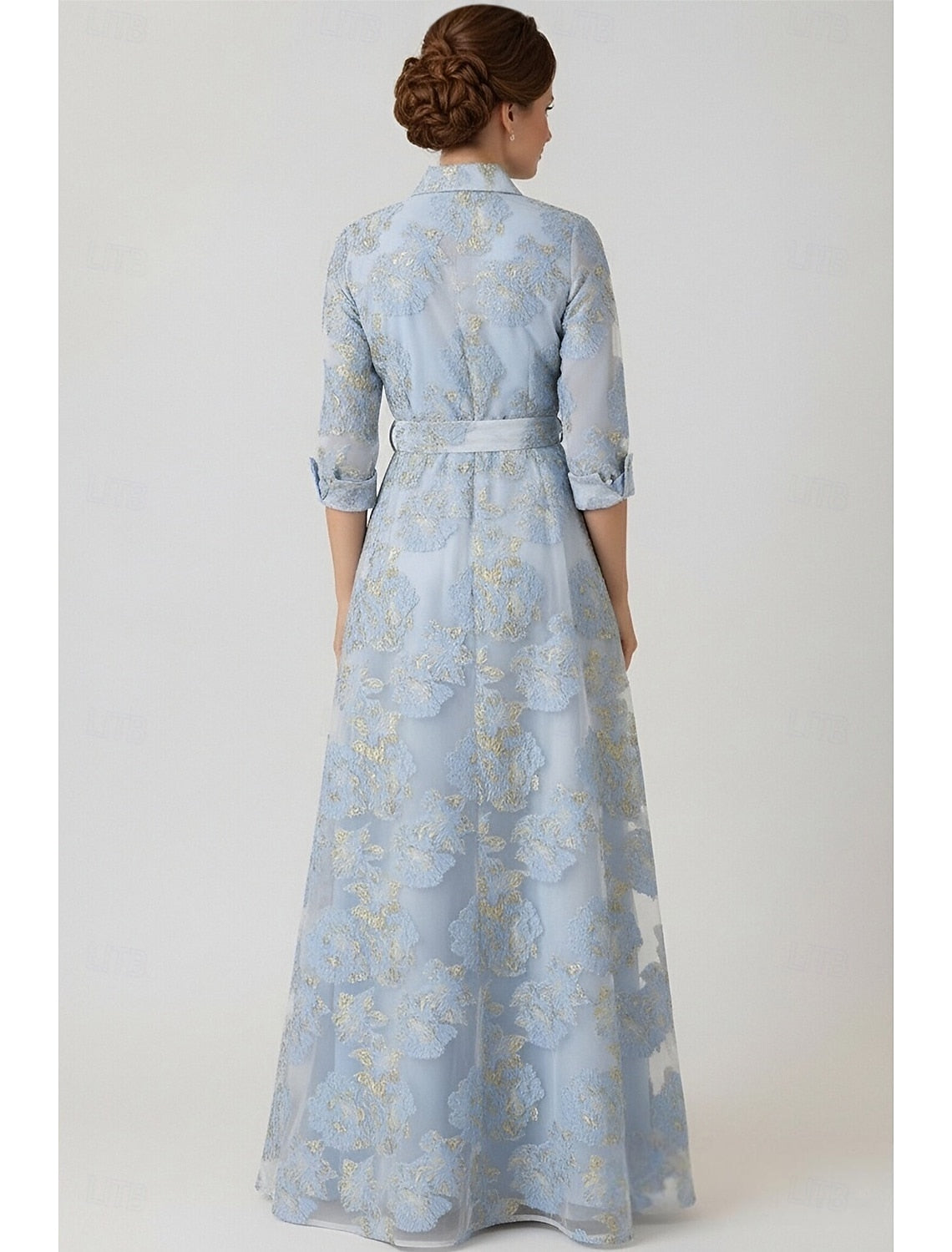 Flowers Floral Print 3/4 Sleeve A-Line Women Evening Dress