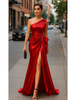One Shoulder Sleeveless Mermaid Side Slit Evening Dress Floor-Length