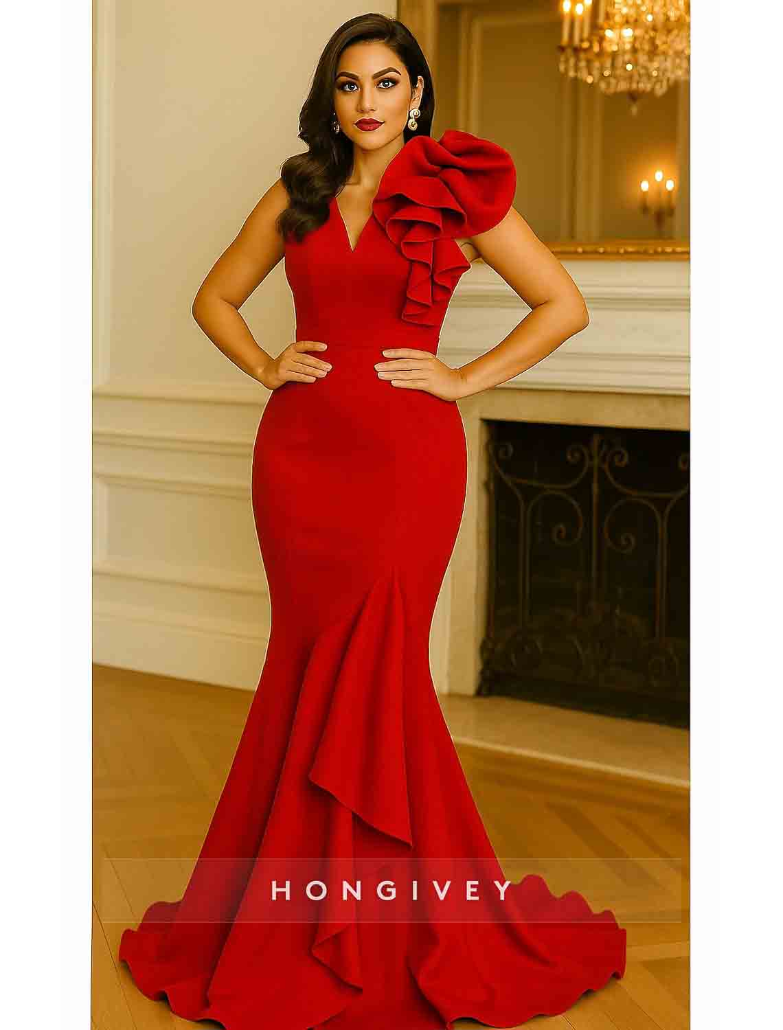 Black V-Neck Mermaid Sleeveless Elening Dress