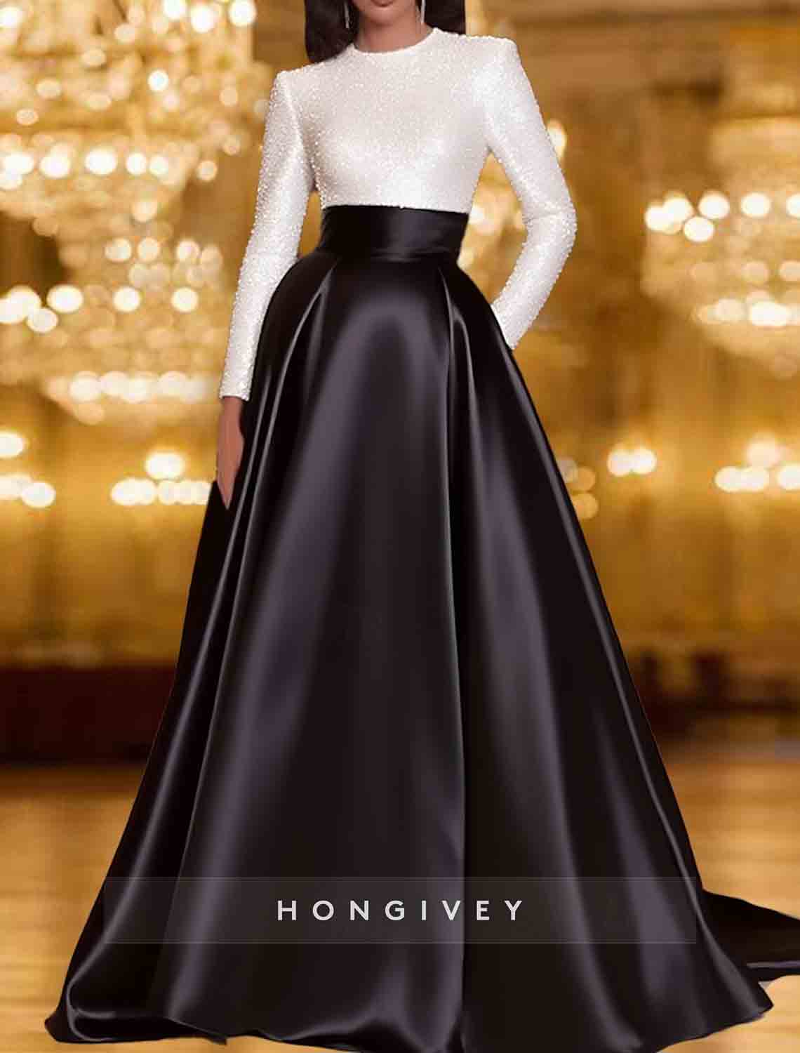 Elegant Long Sleeve A-Line Floor-Lenght Evening Dress