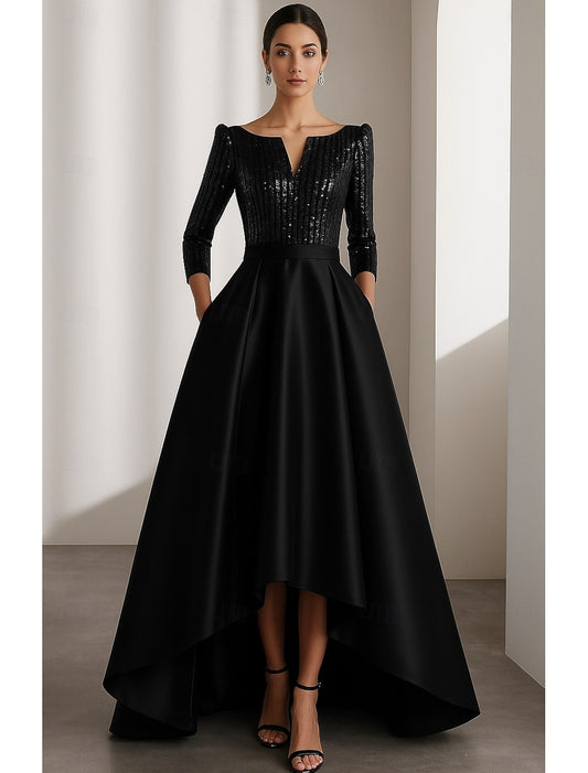 Sparkle Sequins A-Line 3/4 Sleeve Floor-Length Evening Dress