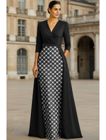 Luxury Beaded V-Neck 3/4 Sleeve Mermaid Sparkle Evening Dress