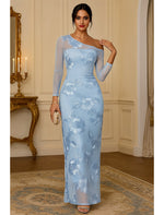 One Shoulder Long SLeeve Sequins Sparkle Ankle-Length Evening Dress