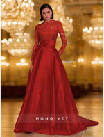 Lace Long Sleeve Evening Dress A-Line