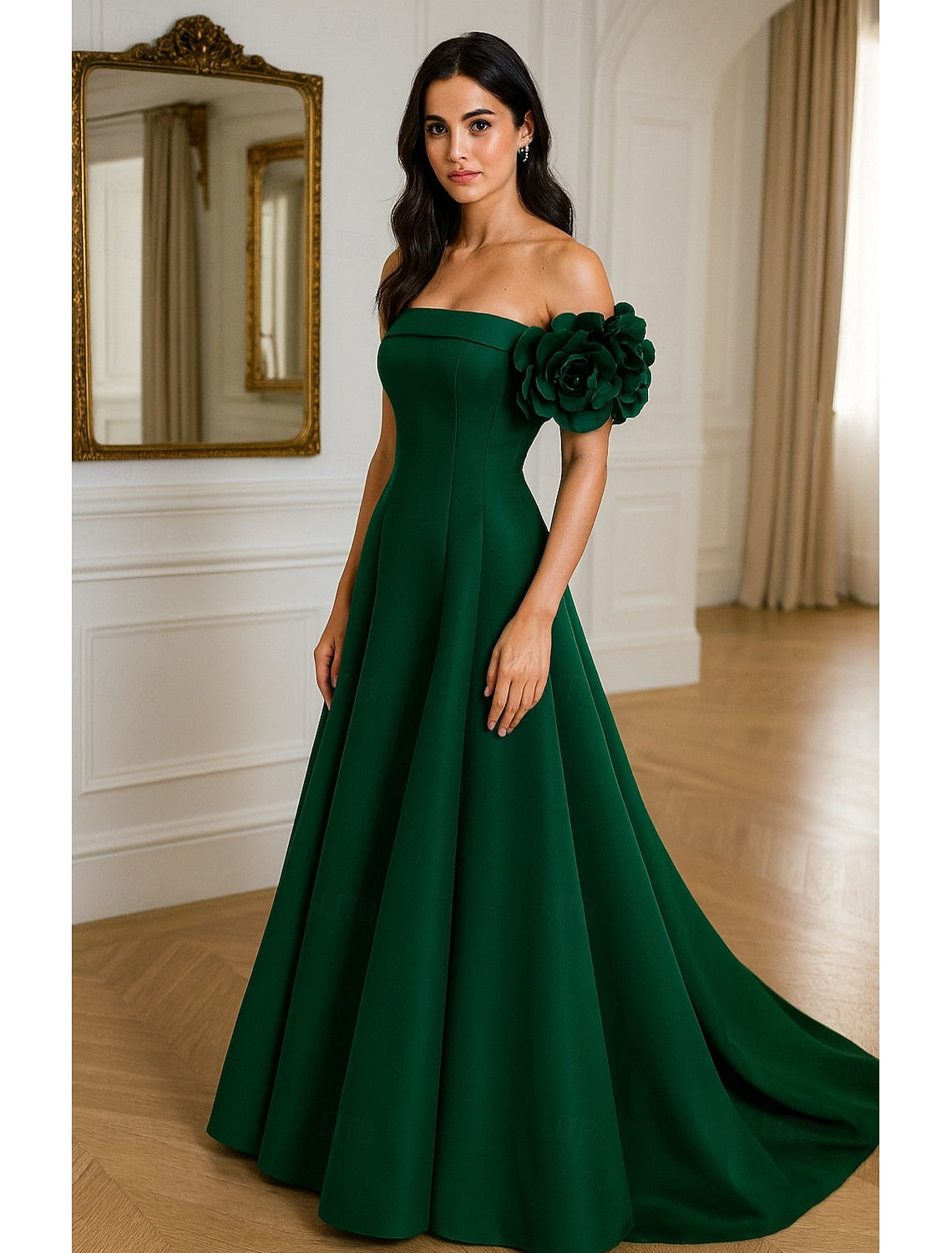 Off the Shoulder Flowers Sleeveless A-Line Evening Dress Mother of the Bride Dress