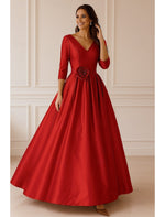 Formal V-Neck 3/4 Sleeve Flowers A-Line Floor-Length Evening Dress