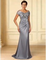 Half Sleeves Mother of Bride Mermaid Floor-Length Sequins Applique Evening Sleeve