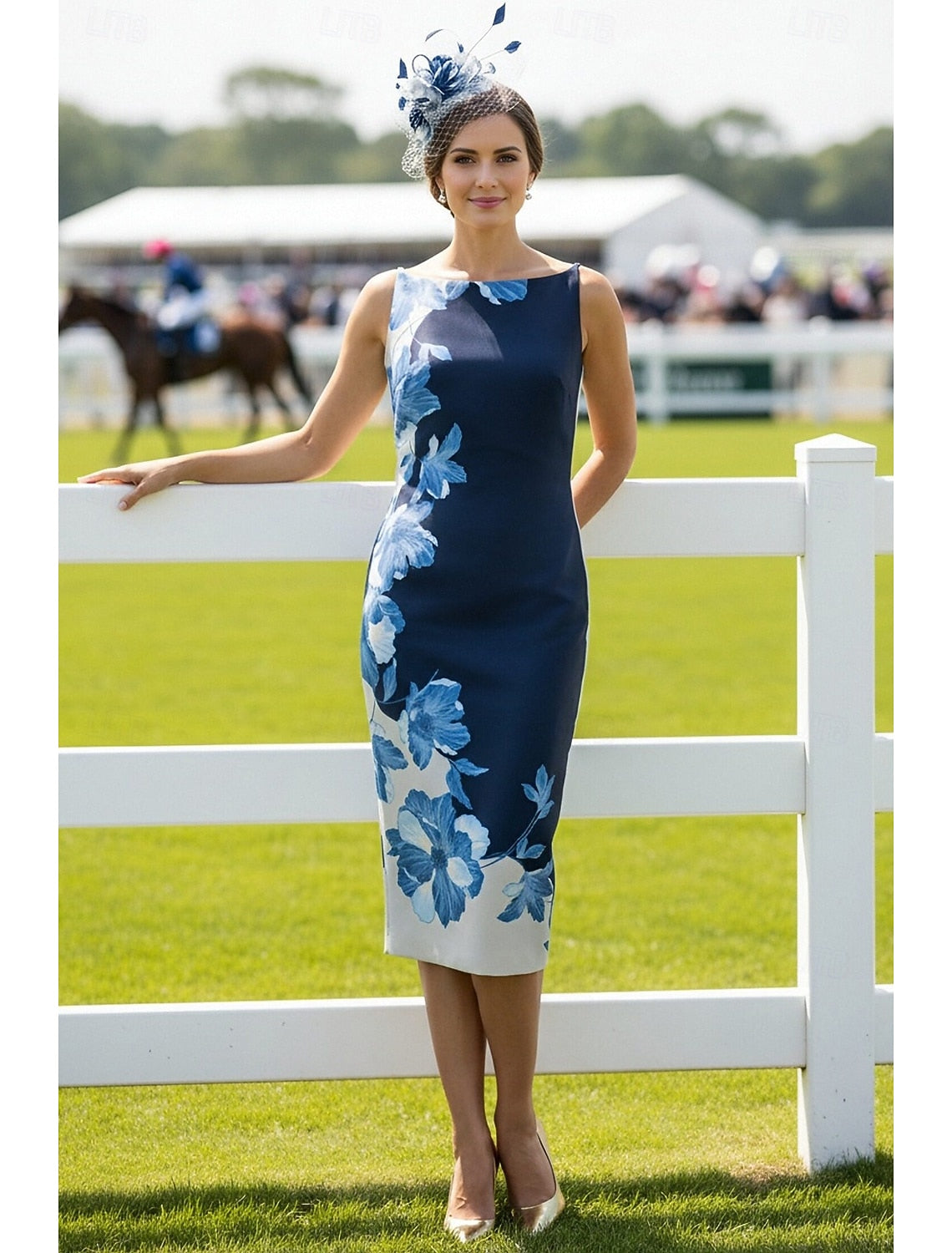 Sleeveless Flowers Floral Print Tea-Length Evening Dress