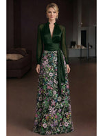 V-Neck Long Sleeve Sequins Sparkle Flowers Mermaid Mother of the Bride Dress