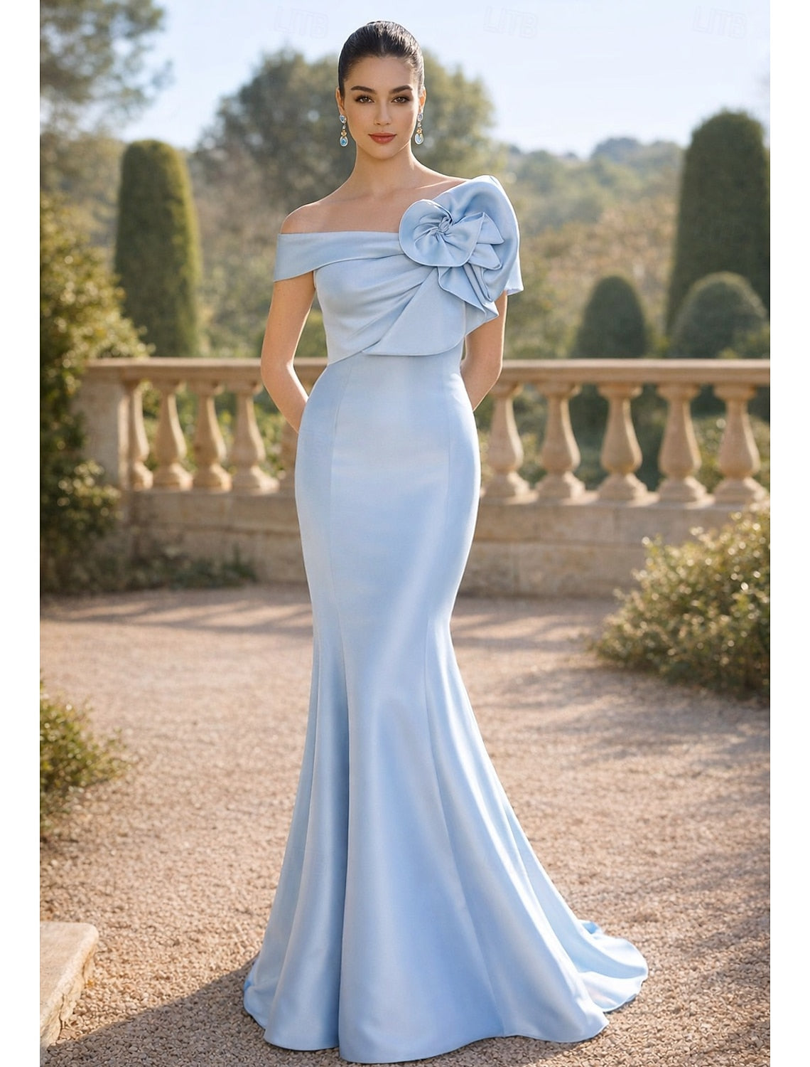 Flowers Off the Shoulder Sleeveless Mermaid Evening Dress