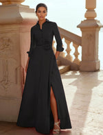 3/4 Sleeve Flowers A-Line Side Slit Flowers Evening Dress