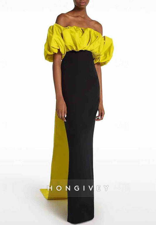 Sheath Evening Gown Formal Floor-Length Off the Shoulder Stretch Crepe with Bow