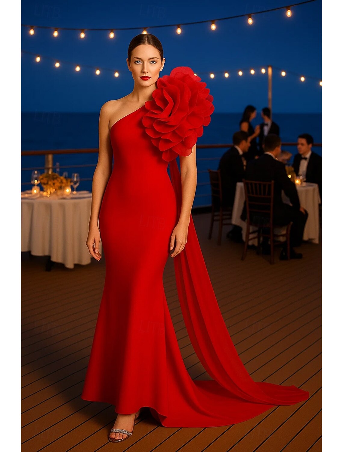 Formal One Shoulder Ruched Sleeveless Mermaid Evening Dress Floor-Length