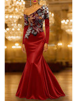 Glitter Sequins Sparkle One Shouder Long Sleeve Mermaid Evening Dress