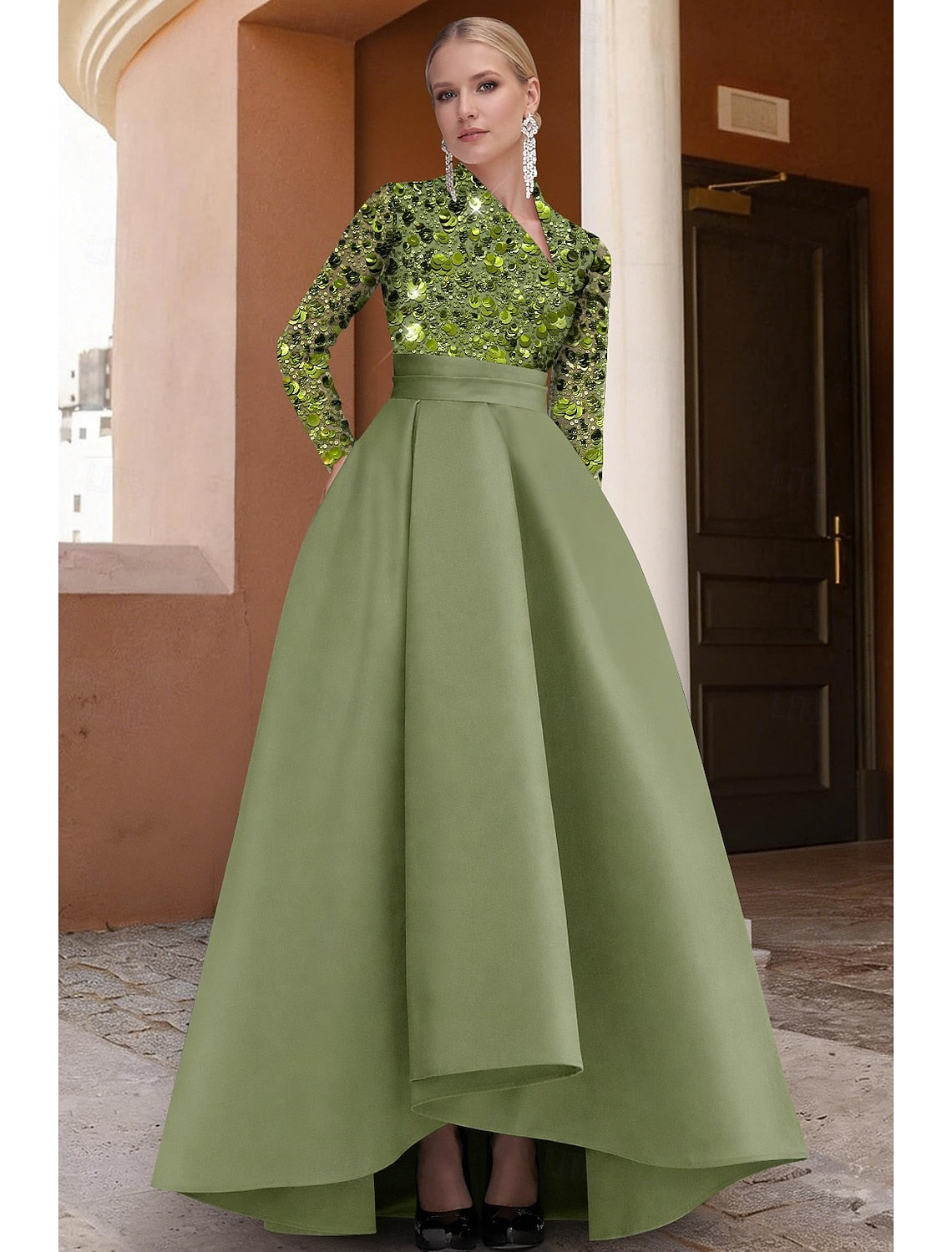 Sequins Sparkle Long Sleeve A-Line Evening Dress Mother of the Bride Dress