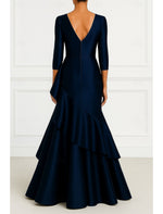 V-Neck 3/4 Sleeve Mermaid Backless Evening Gown Mother of the Bride Dress