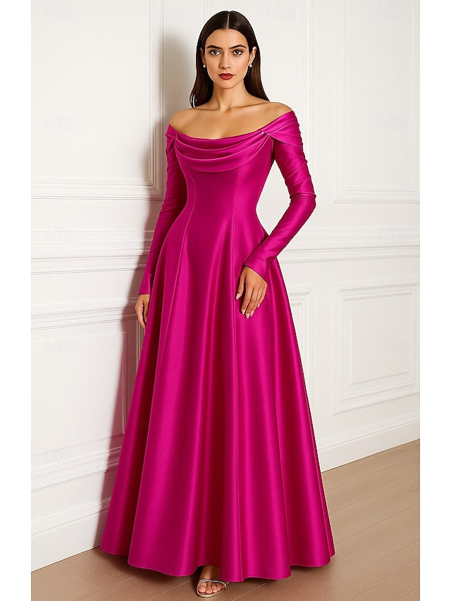 Elegant Off the Shoulder Long Sleeve A-Line Evening Dress