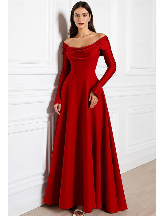 Elegant Off the Shoulder Long Sleeve A-Line Evening Dress