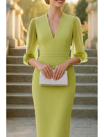 V-Neck Long Sleeve Mermaid Tea-Length Formal Evening Dress