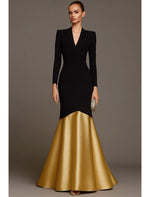 Black V-Neck Long Sleeve Mermaid Floor-Length Women Evening Dress