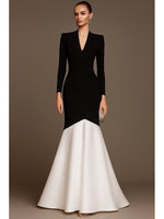 Black V-Neck Long Sleeve Mermaid Floor-Length Women Evening Dress