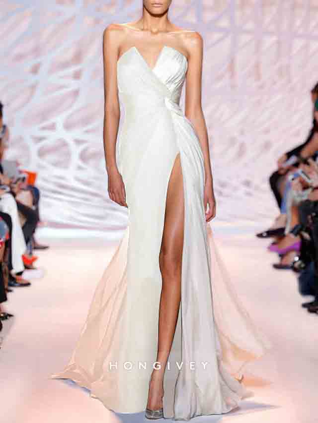 Simple Sweetheart A-line Evening Gown Side Slit