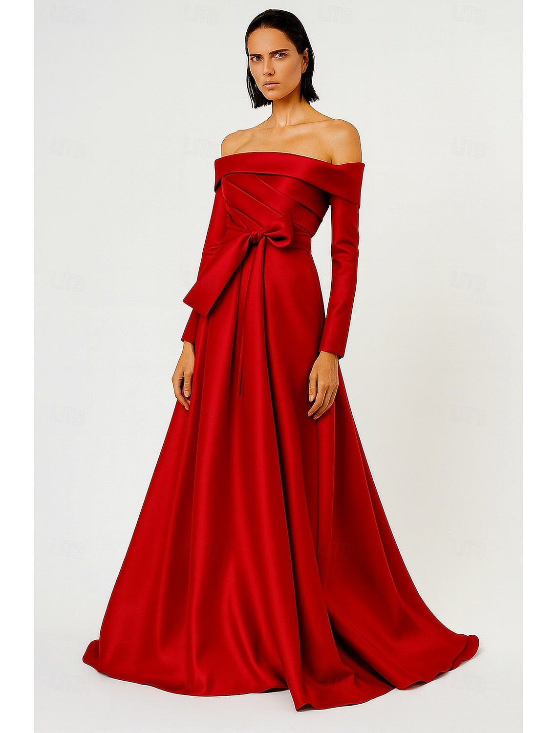 Off the Shoulder A-Line Foor-Length Long Sleeve Formal Evening Dress