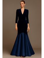 V-Neck Long Sleeve Mermaid Ruffle Evening Gown Mother of the Bride Dress