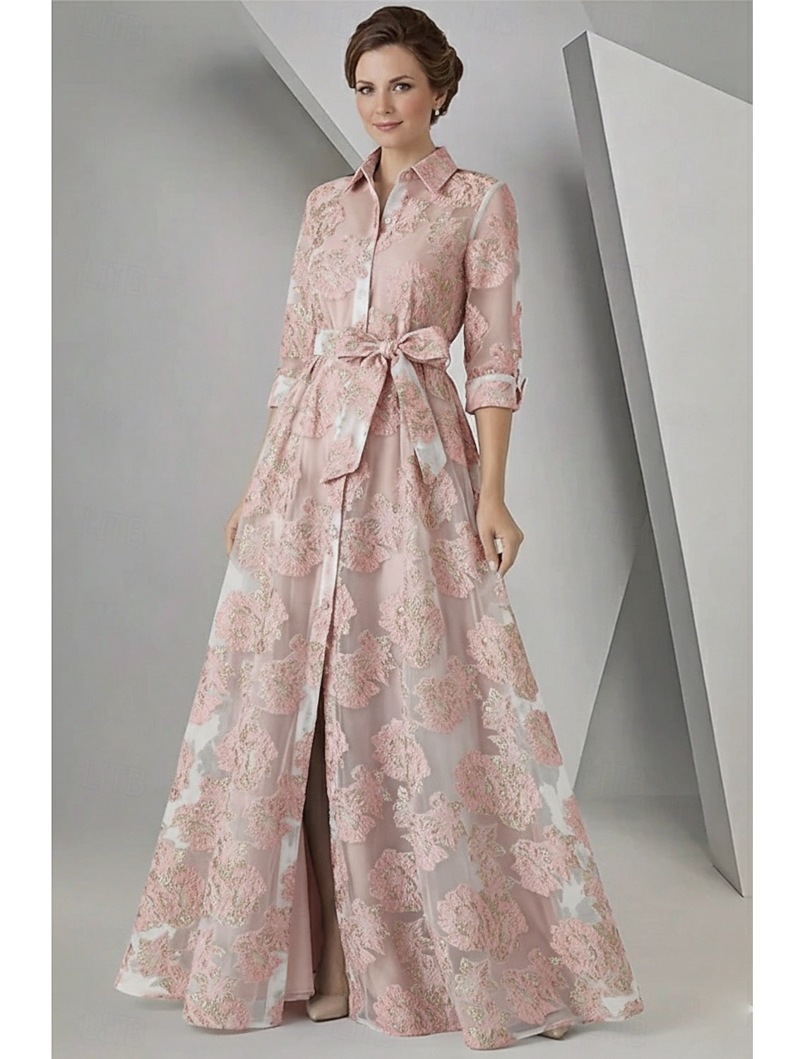 Flowers Floral Print 3/4 Sleeve A-Line Women Evening Dress