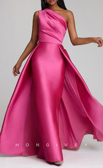 HM219 - Satin Fitted One Shoulder With Train Mother of the Bride Dress