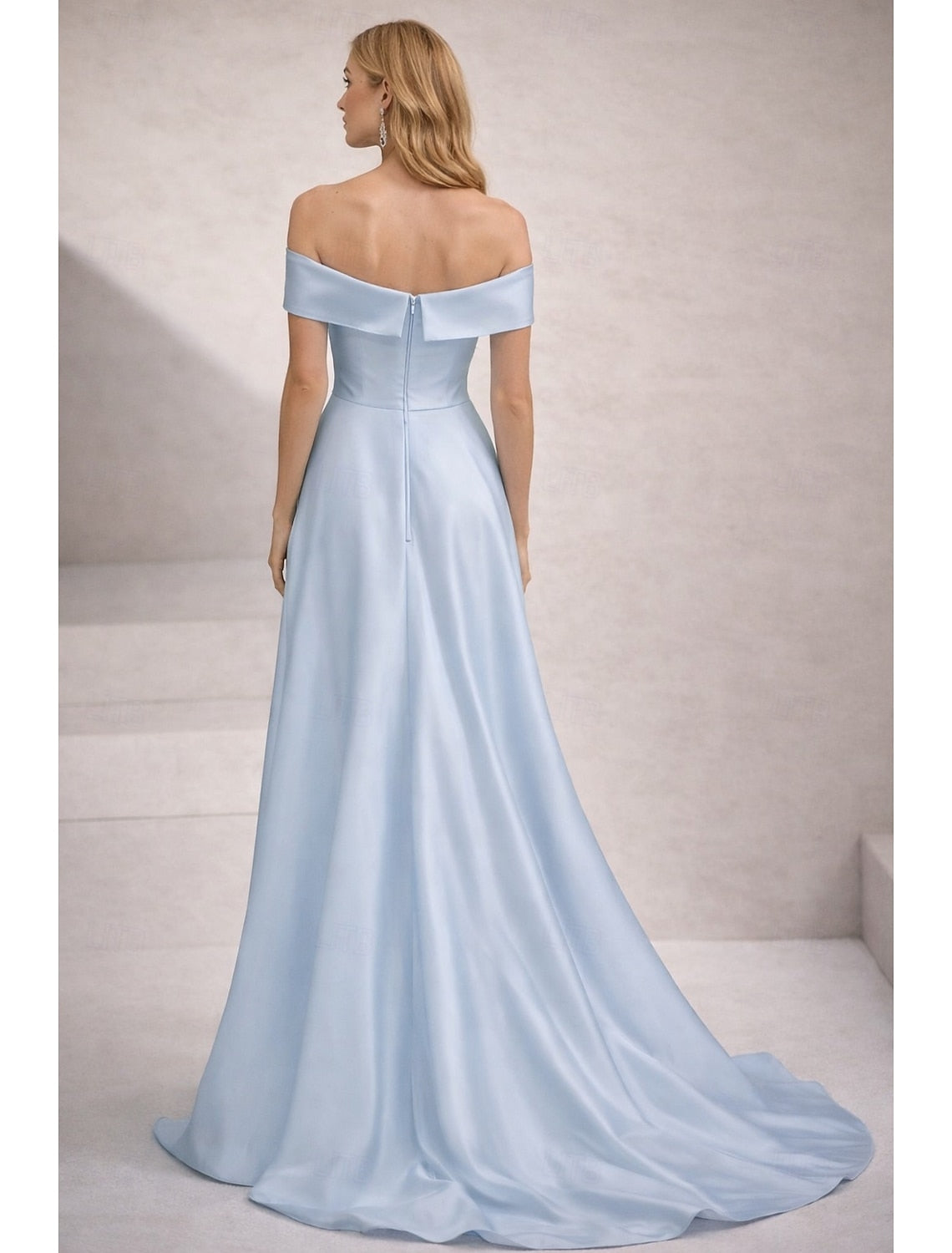 Off the Shoulder Flowers Sleeveless A-Line Side Slit Evening Dress