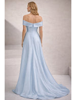 Off the Shoulder Flowers Sleeveless A-Line Side Slit Evening Dress