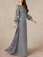 Backless Long Sleeve Lace Mermaid Sparkle Evening Dress